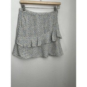 Japna Women Blue & White Ditzy Floral Print Mini Skirt  Ruffle Size L Cottage